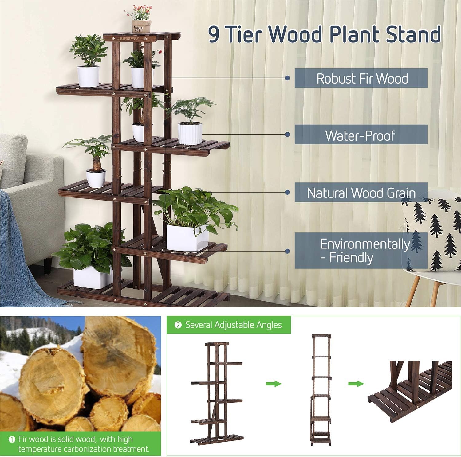 VIVOSUN Wood Plant Stand High Low Shelves Flower Rack Display for Indoor Outdoor(with a Pair of VIVOSUN Glove) : Garden & Outdoor