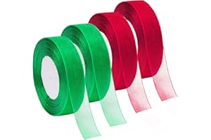 Livder 4 Rolls 200 Yard Christmas Red Green Organza Ribbons for Gift Wrapping, Room Decoration