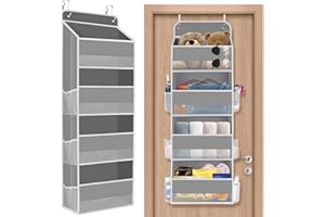 SpaceHacks 1 Pack Over The Door Organizer, Hanging Storage Organizer with Clear Window, 40lb Ultra Sturdy Large Capacity Room Organizer for Pantry Laundry Bathroom Nursery Closet Baby Essential (Grey)