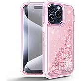 Asuwish Phone Case for iPhone 15 Pro Max 6.7 inch with Screen Protector Bling Liquid Glitter Clear Hybrid Military Grade Protective Cell Cover iPhone15promax 5G i Phone15Max Plus iPhone15 ProMax Pink