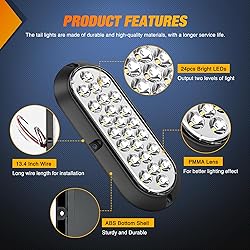 Nilight 6Inch Oval Tail Light 2PCS White 24LED Back