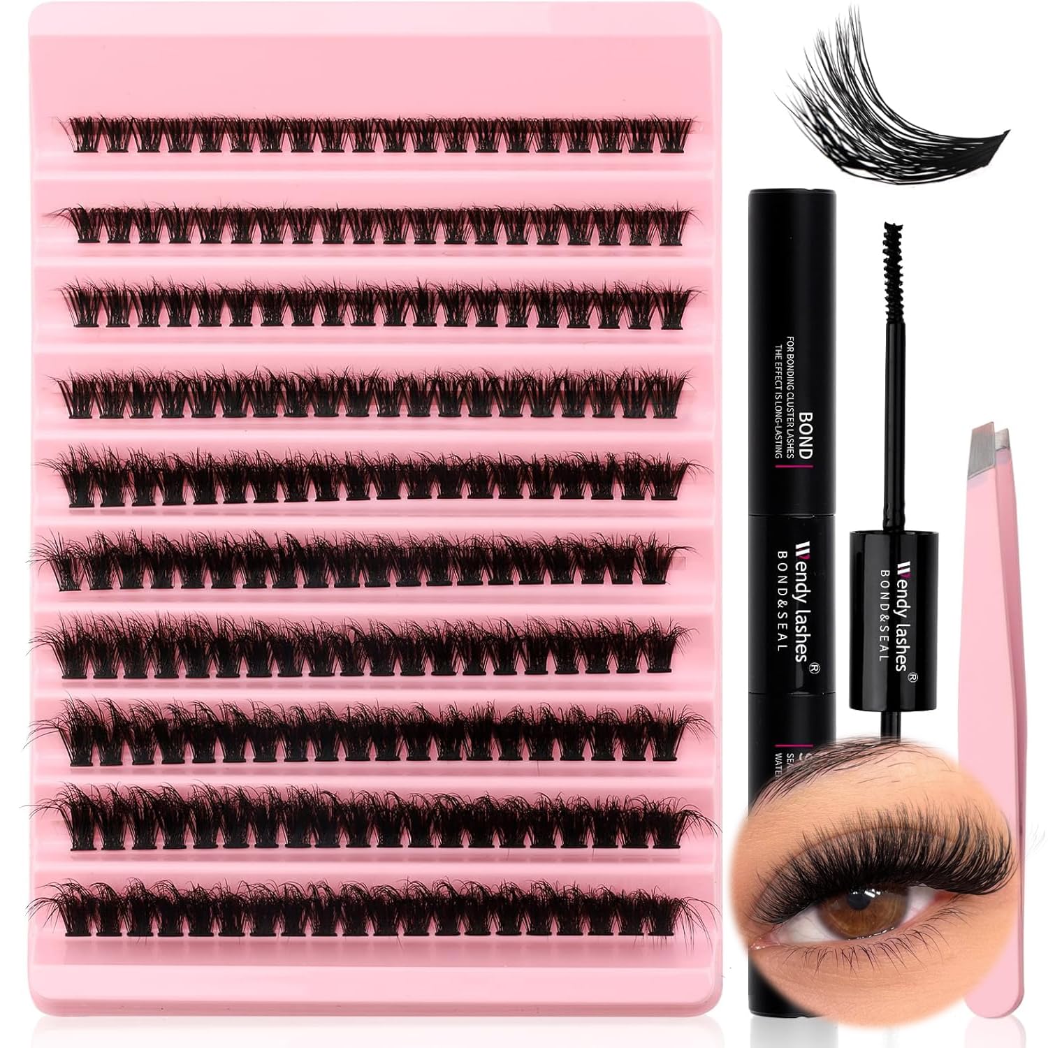Cluster Lashes Kit 200PCS Lash Clusters 3D Effect 0.07 60D 8-16mm Mixed Cluster Individual Lashes with Lash Bond and Seal Lash Applicator DIY Lash Extensions at Home — image 1