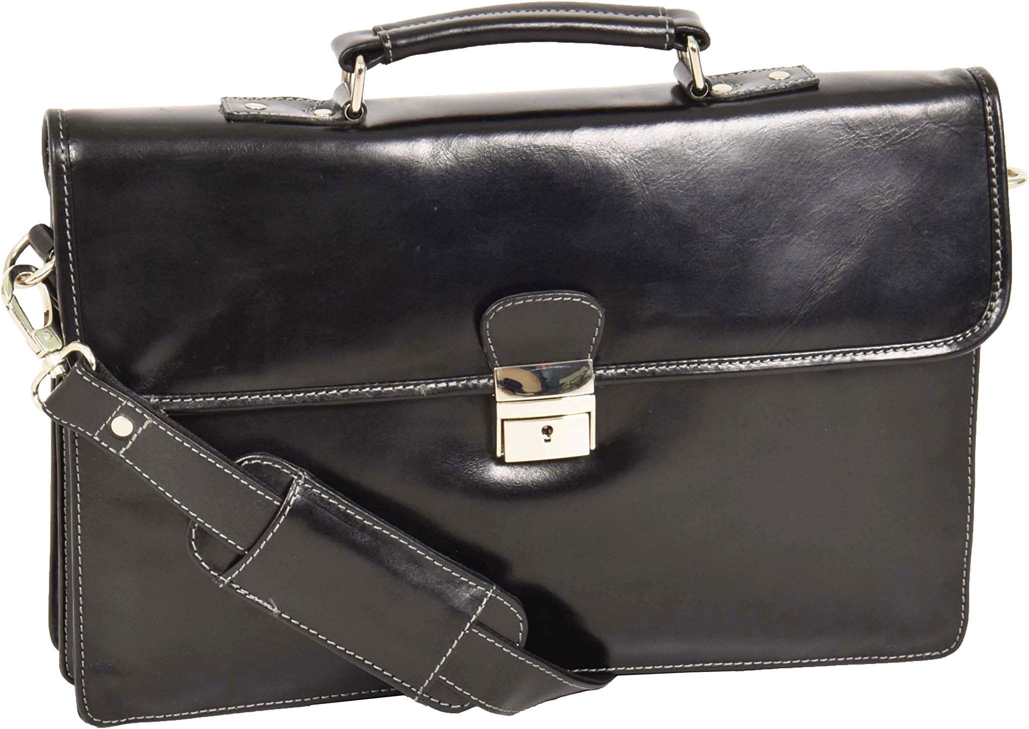 Slimline Mens Real BLACK Leather Briefcase Office Executive Shoulder Satchel Bag- Lima