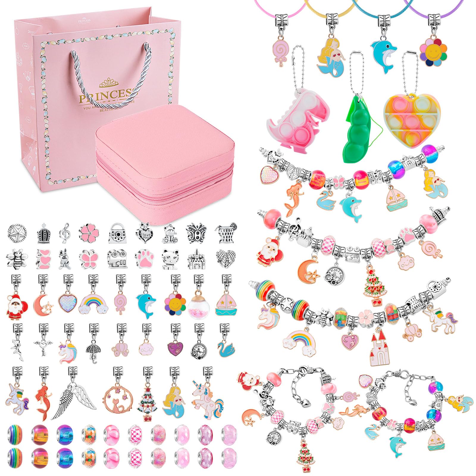 SASUKI Bracelet Making Kit, Gifts for Girls Age 4 5 6 7 8 9 10 11 12 Jewellery Making Kit Charms for Jewellery Making Present for 4 5 6 7 8 9 10 Year Old Girl Craft Kits for Kids Age 4-12