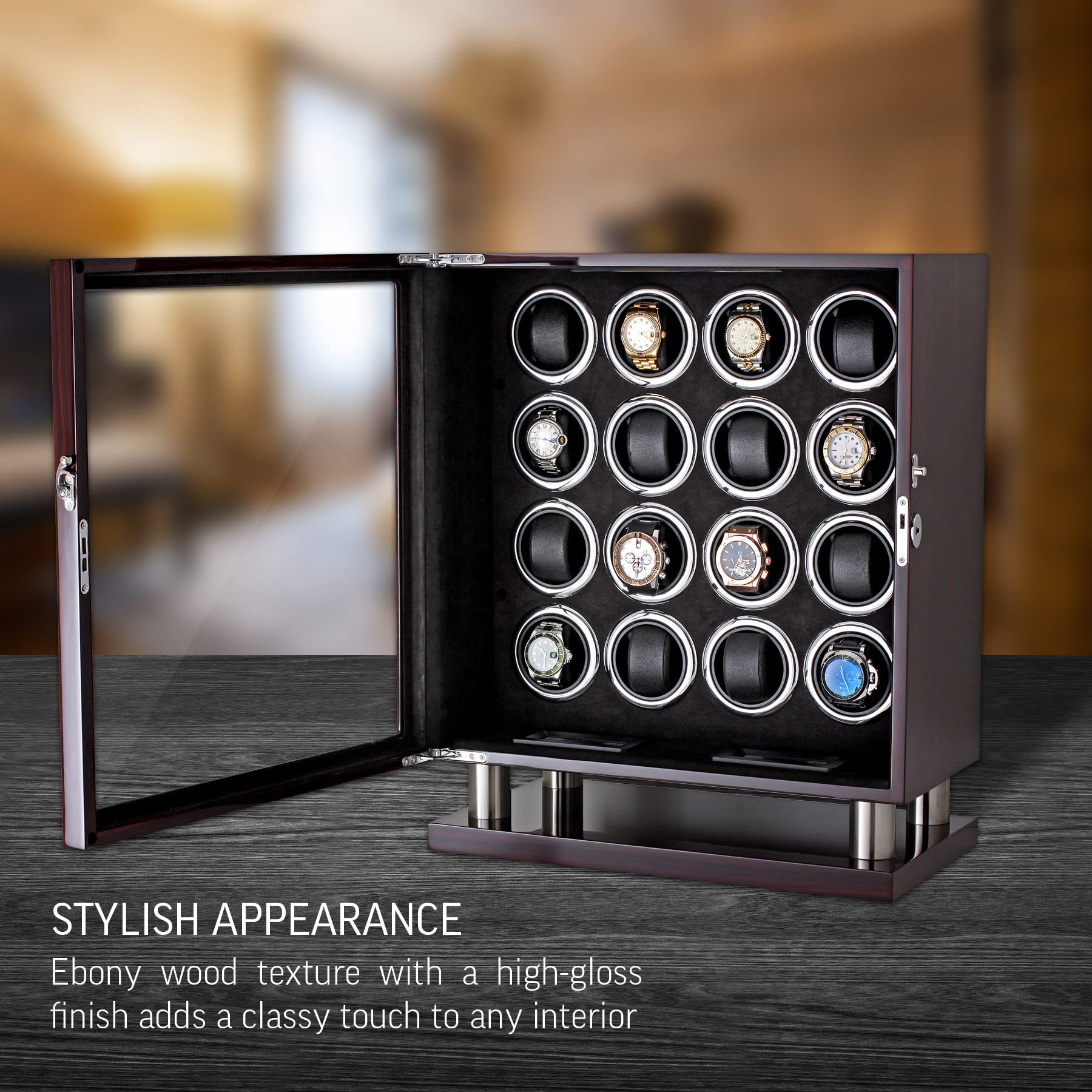 Watch Winder for 16 Automatic Watches with LED Backlight and LCD Touchscreen Control