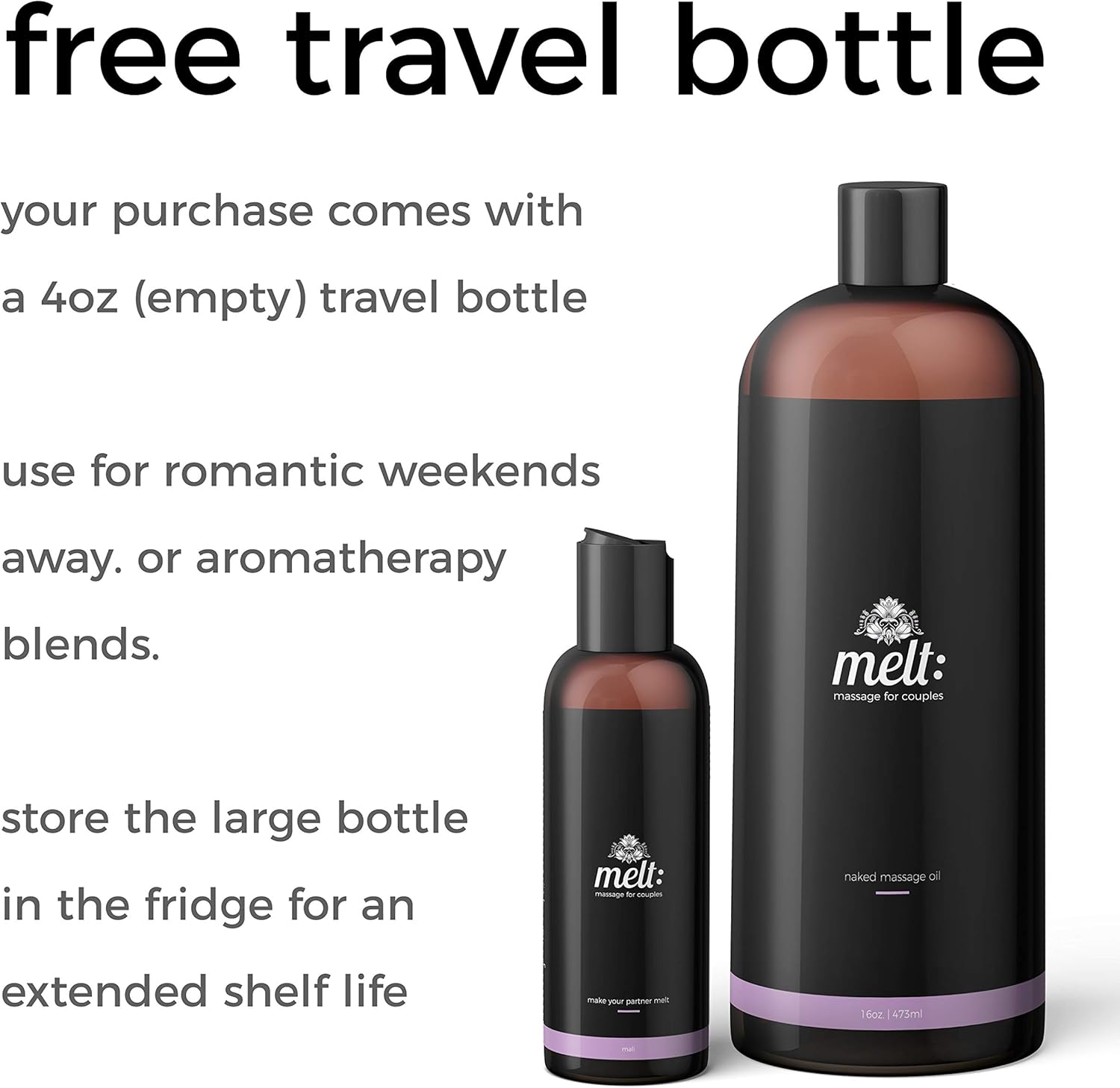 Melt Almond Sensual Massage Oil 16oz + Free Couples Massage Tutorial + Bonus Travel Bottle + 3 Caps. Relaxing, Therapeutic, Soft, Moisturizing Skin Therapy | Make Your Partner Melt Sweet Almond Oil: Health & Personal Care