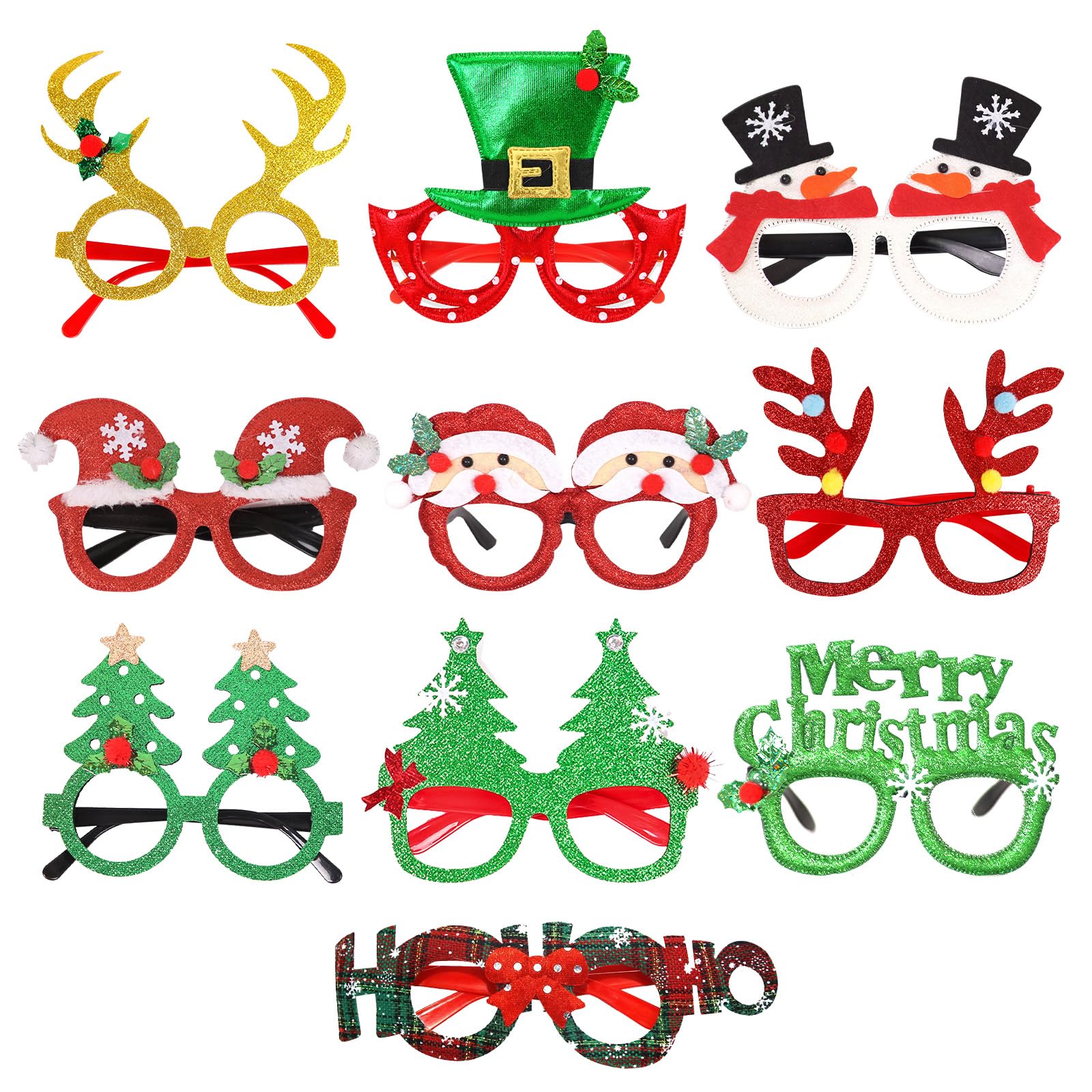 Celebration Directre 10PCS Christmas Glitter Party Glasses Xmas Party Glitter Glasses Frame Novelty Glasses Christmas Fancy Dress Costume Decoration for Christmas Party Favors