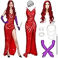 Xaatren 8 Pcs Adult Women Rabbit Costume Include Necklace Wig Gloves Dress Bracelet Props Holder Earrings Halloween Cosplay