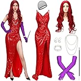 Xaatren 8 Pcs Adult Women Rabbit Costume Include Necklace Wig Gloves Dress Bracelet Props Holder Earrings Halloween Cosplay
