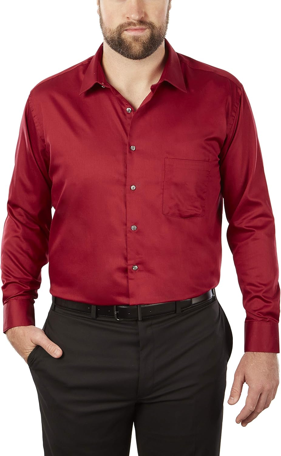 Van Heusen Men's BIG FIT Dress Shirts Lux Sateen Stretch Solid (Big and Tall): Clothing