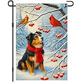 IVN Winter Garden Flag 12x18 Inch Double Sided Australian Shepherd Dog and Christmas Winter Birds Outdoor Yard Flag for Outside Home Front Door Lawn Porch Patio Welcome Decor