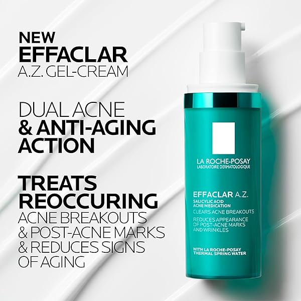 LA ROCHE-POSAY EFFACLAR A.Z. GEL, AZELAIC ACID & SALICYLIC ACID FOR ACNE TREATMENT, ANTI-AGING & ACNE SCARS, DUAL ACTION MEDICATED FACE GEL FOR BREAKOUTS & SIGNS OF AGING, 1.35 OZ
