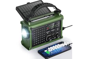 Raynic NOAA Weather Radio 12000mAh, Emergency Weather Radio with 2X Faster Solar & Hand Crank Charging, 5W Flashlight, Reading Lamp, Cell Phone Charger, SOS for Hurricane, Storm, Camping