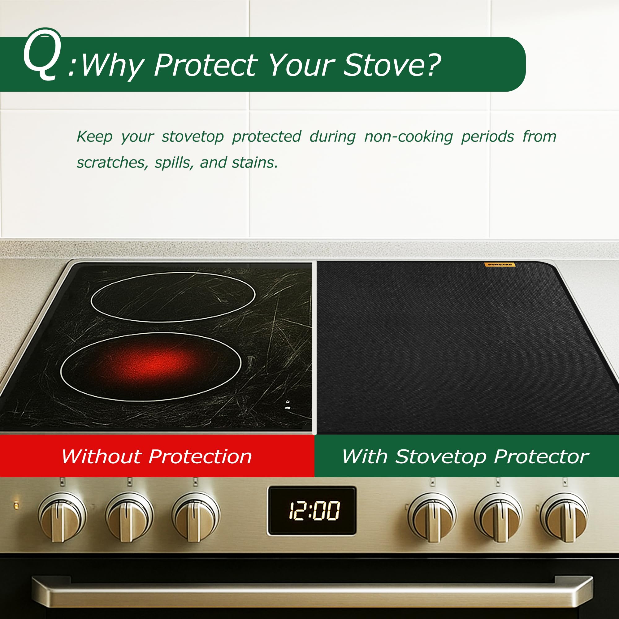 Fireproof Stove Top Covers for Electric Stove, Waterproof & Heat Resistant Mat for Glass Top, Stovetop Protector, Anti-Scratch, 30x21 Black