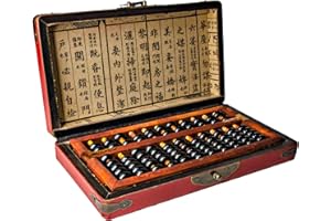 Larcele 11 Column Classic Wooden Abacus with Vintage Leather Box, Soroban for Study, Home Decorationt, Aging Treatment SP-03