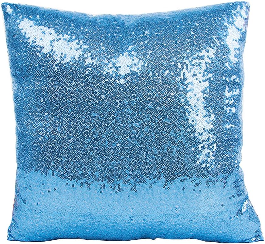 infashionport Cushion Cover Glitter Sequins Cushion Throw Pillow Case Home Car Waist Decor - Light Blue
