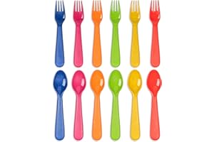 PLASKIDY Wheat Straw Toddler Utensils Set of 16 - Kids Forks and kids Spoons BPA Free/Dishwasher Safe kids Utensils Cutlery Set Brightly Colored Kid Silverware Set