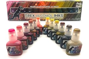 T-REX ALCOHOL INKS T-Rex Inks Premium Alcohol Inks Warm Earth Set- 12 Warm Tone Colors - Alcohol Ink for Epoxy Resin Dye, Painting, Tumbler Making & More - Includes Storage Box & Metallic Gold Ink - 20ml Bottles