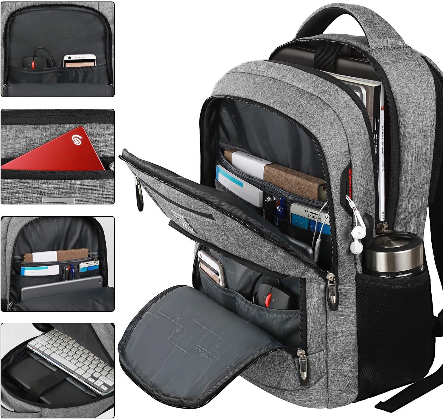 KASIBON Laptop Backpack with USB Charging&Headphone Port,Anti-Theft Business Laptop Backpack with Breathable Padded Shoulder Strap - Image 3