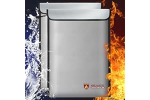 FKWIN Fireproof Document Bag with Reflective Strip & Zipper (2 Pack), 15" x 11" Waterproof Fire Proof Money Bag for Cash, Fireproof Envelopes for Documents & Valuables, Fire Resistant Bag for Important Item