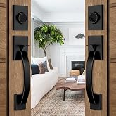 NEWBANG Exterior Double Door Lever Handleset,Solid Door Handle Lock Set (Keyed and Dummy Set) - Matte Black,MDHST2017DB-SET-BR