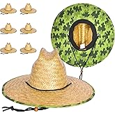 NESTANZA 6 Pack Straw Hats for Men - Bulk Wide Brim Straw Lifeguard Hats, Natural Seagrass Sun Hat Set