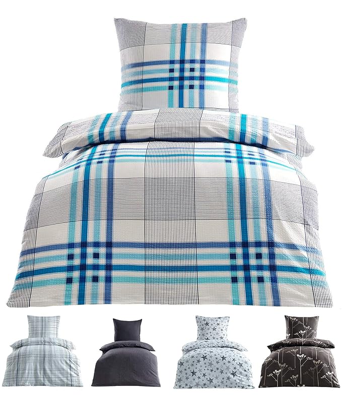 Seersucker Bettwäsche Baumwolle bügelfrei mit Reißverschluss in 2 Größen 135x200 cm 80x80 cm Mia Anthrazit