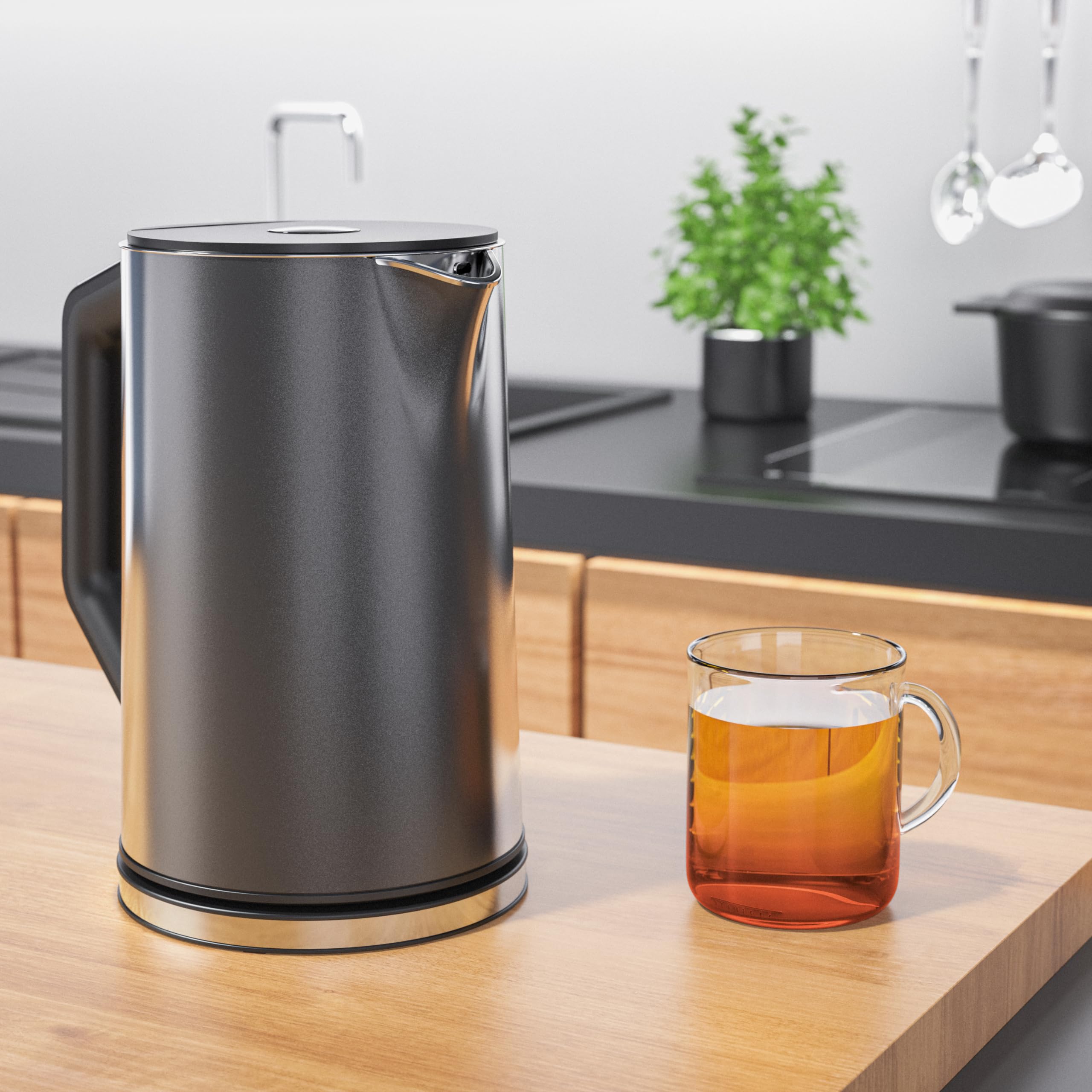 Arendo - Edelstahl Wasserkocher mit Temperatureinstellung 40-100 Grad in 5er Schritten - Doppelwand Design - Modell ELEGANT - 1,5 Liter - 2200 W - Teekocher mit Temperaturanzeige - GS - Pearl Grey 6