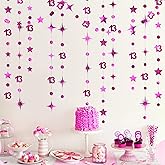 Hot Pink 13th Birthday Decorations Number 13 Circle Dot Twinkle Star Garland Hanging Streamer Banner Backdrop Girls 13 Year Old Birthday Thirteen Official Teenager 13th Anniversary Party Supplies