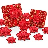 Knitgrip 18 Pcs Christmas Red Velvet Gift Bow for Gift Wrapping 2.8 Inch and 4 Inch Christmas Self Adhesive Glitter Ribbon Bows Stick on Flocked for Xmas Present Wrapping Decor Wreaths Tree