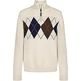 Izod Boys' Quarter Zip Pullover Sweater, Oatmeal Argyle, 8