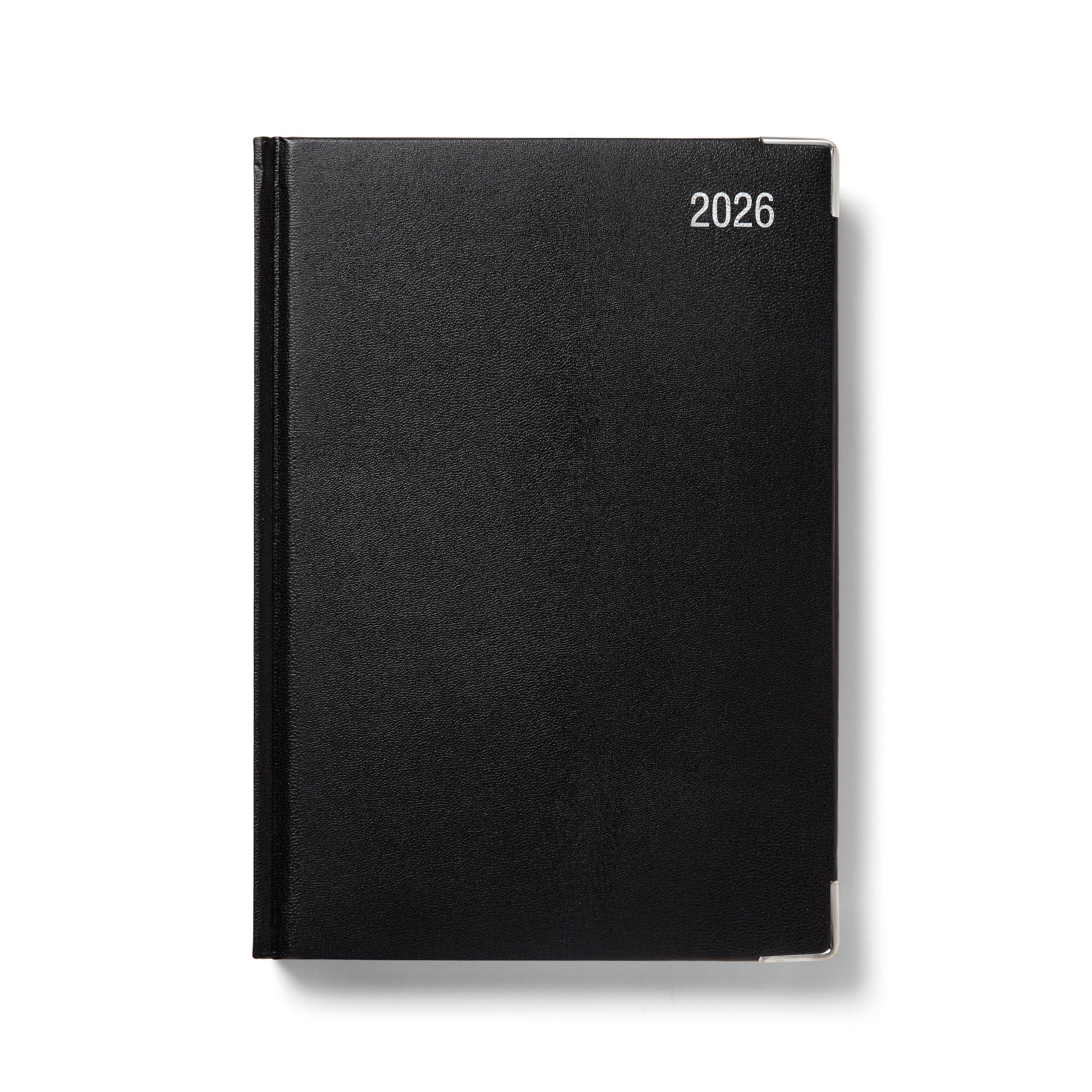 Morgan's Direct - 2026 A5 Executive Diary Day to a Page – Premium Black Padded Hardback Daily Planner with Silver Gilt Corners & Page Edges, Professional Office Diary