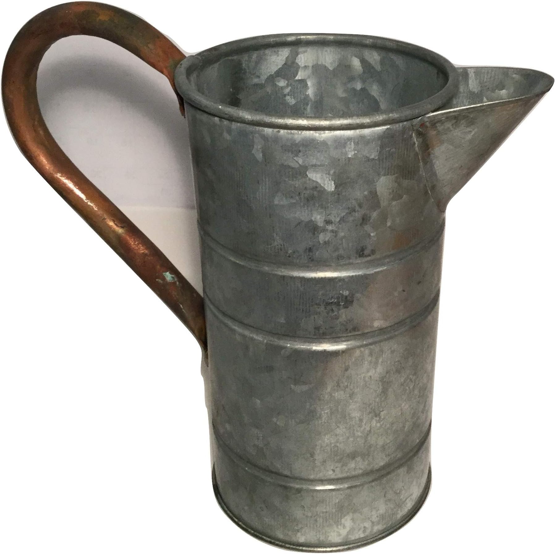 Small Galvanized Tin Watering Can Decorative Pitcher Copper Handle Rustic Vintage Style Country Kitchen Country Rustic Primitive