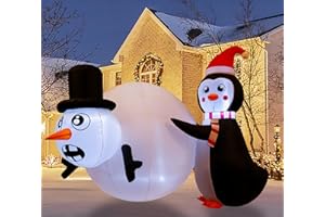 HYRIXDIRECT 5FT Giant Christmas Inflatable Penguins Push Snowballs Decorations Outdoor Christmas Inflatables with Led Lights for Holiday Yard Decor Christmas Xmas Indoor Outdoor Yard Decorations