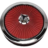 A-Team Performance High-Flow Air Cleaner Assembly - 14x3in, Red Chrome Top &amp; Base Red Air Cleaner Element - Performance Auto Parts &amp; Replacement Filter - Compatible with Chevrolet, GMC &amp; Ford