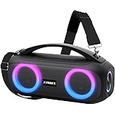 Fisher Portable Bluetooth Speakers, IPX5 Waterproof Speaker, 60W Peak Power Stereo Boombox HD Sound Bluetooth Speaker with RGB Lights, TWS, FM Radio, AUX, Wireless Electronic, Use Anywhere