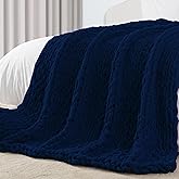 Carriediosa Chunky Knit Throw Blanket 50" X 60", 100% Hand Made Large Chenille Loop Yarn Soft Fluffy Throws for Couch Sofa Bed, Big Crochet Cozy Heavy Thick Cable Woven Blankets, Navy Blue