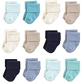Hudson Baby Infant Boy Cotton Rich Newborn and Terry Socks, Blue Teal Neutral, 6-12 Months