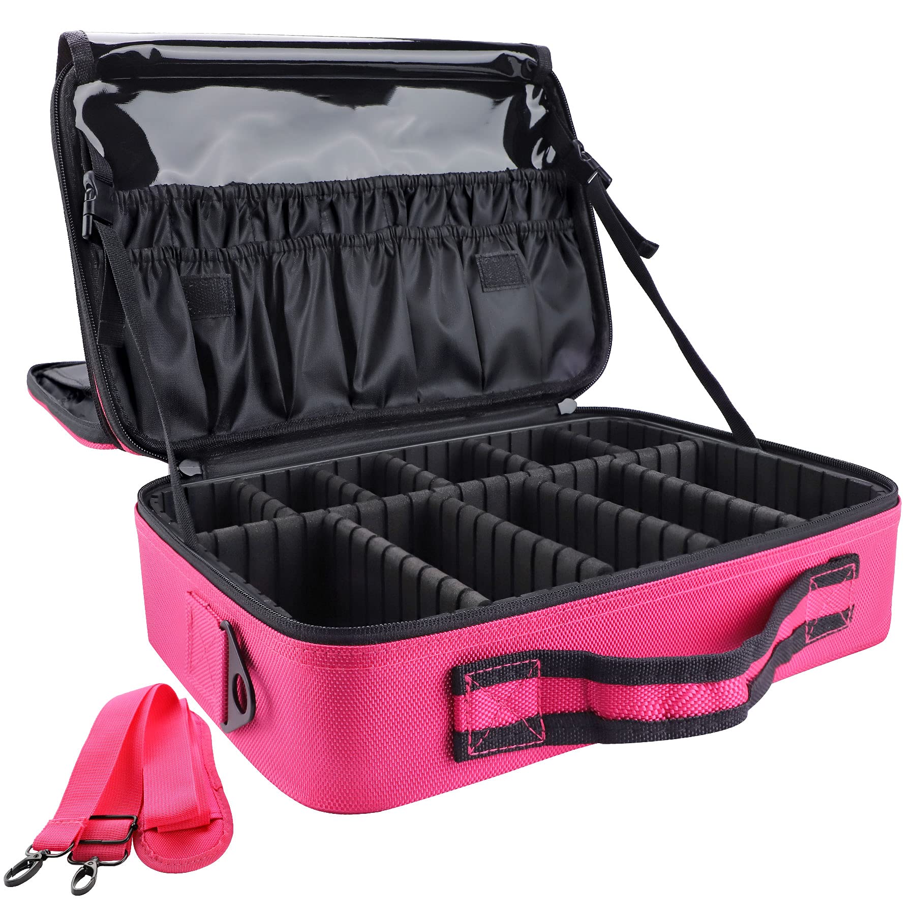 Photo 1 of gzcz Professional Travel Makeup Case 13.5 Inches Makeup Bag Cosmetic Brush Organizer Portable Artist Storage Train Bag with Adjustable Dividers for Make Up Accessories?M-Rose Red?