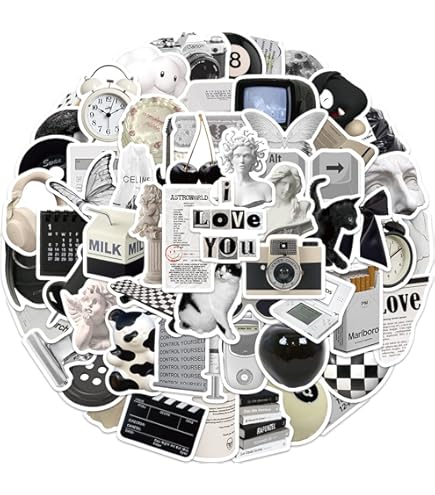 thumbnail image 2 of 61 PCS Vintage Black And White Y2K Aesthetic Stickers - Waterproof Vinyl For Water Bottles & Laptops 2 of 12