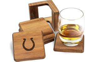 The Memory Company | Licensed NFL 6-Pack Team Logo Acacia Square Coaster W/Holder,Indianapolis Colts