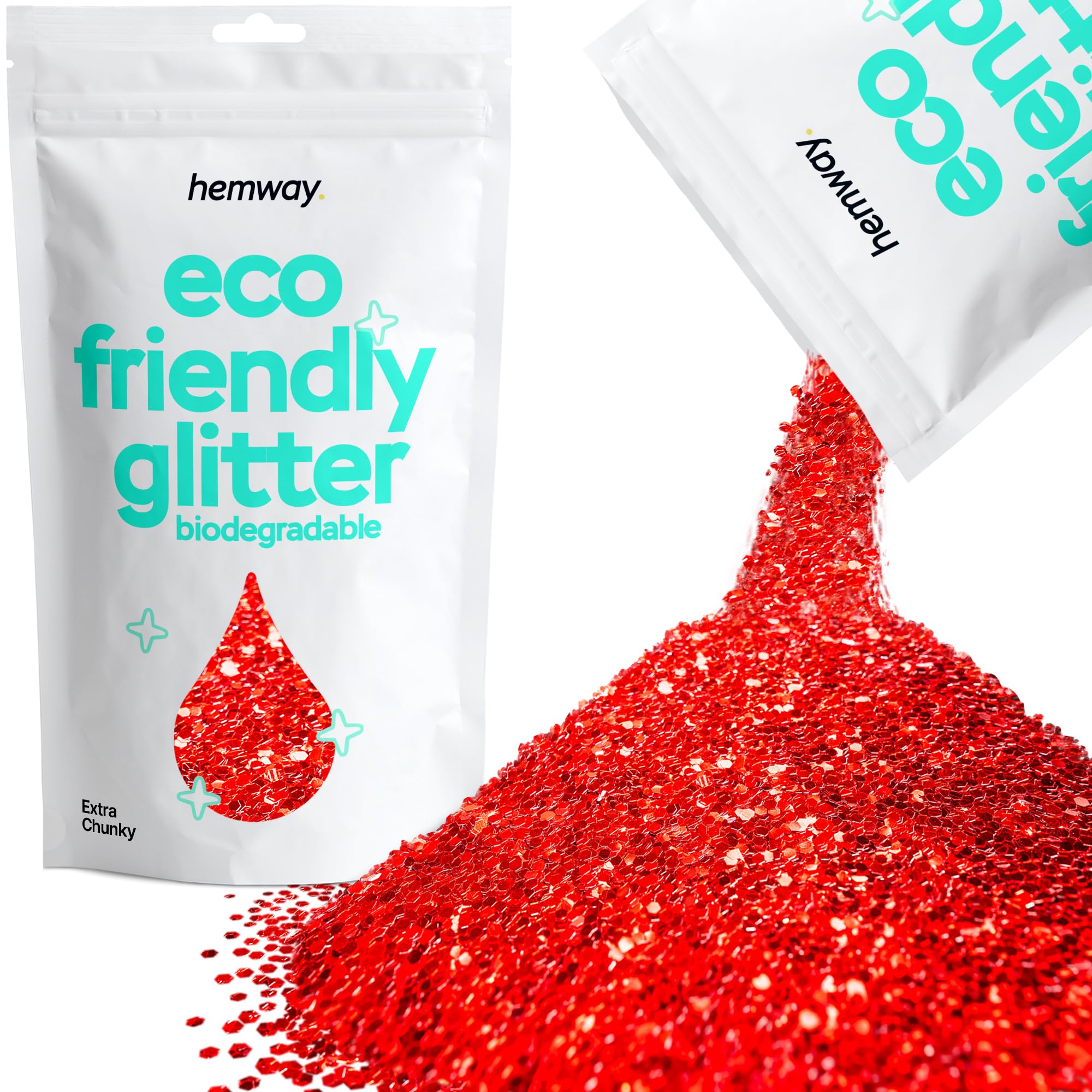 Eco Friendly Biodegradable Glitter | Red - Extra Chunky 100g, Plant Based, Biodegradable Glitter for Craft, Face, Hair, Nail, Body and Festival - Hemway — image 1