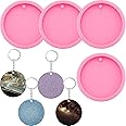 Boao 4 Pcs Round Keychain Molds Silicone Circle Epoxy Molds DIY Pendant Clay Keychain Charms Kit with 4 Key Chains Circle(7.8 cm Diameter)