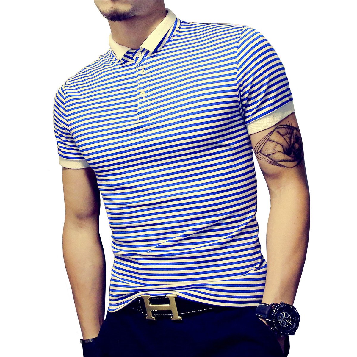 Casual Stripe Contrast Color Short Sleeve T-Shirt