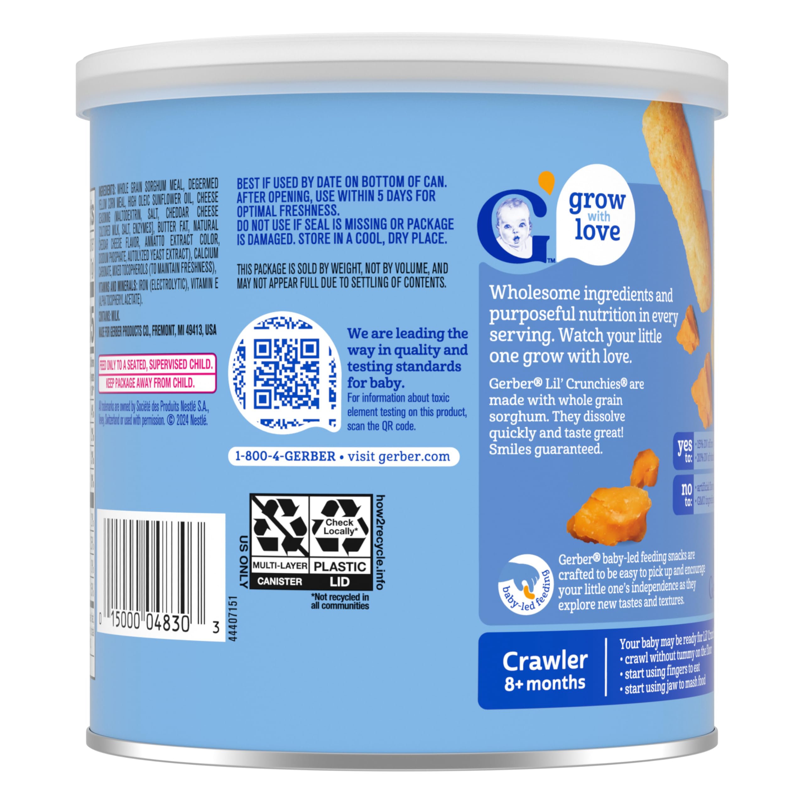 Gerber Stage 3 Baby Food Snacks, Mild Cheddar Lil' Crunchies, Snacks for Babies, Baby Led Feeding, 6-Pack