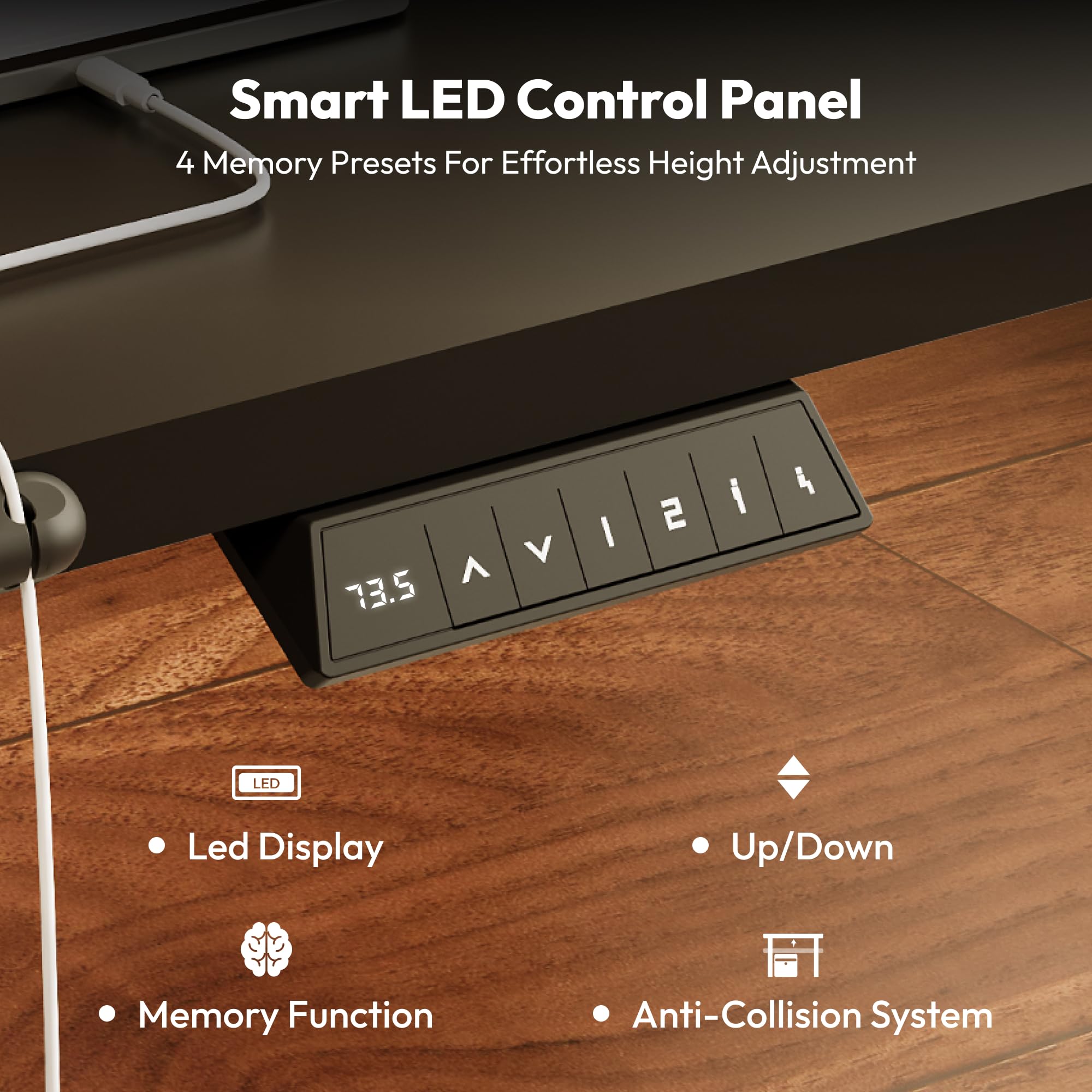 SANODESK Höhenverstellbarer Schreibtisch 110×54 cm – Kompakter Standing Desk mit praktischem Zubehör, ideal für kleine Räume, leise & sicher mit Anti-Kollisions-Schutz(schwarz) 3