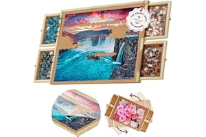 1000 Piece Rotating Puzzle Board with Drawers and Cover - 4 Drawers, Wooden Jigsaw Puzzle Table | 30” X 22”| Jigsaw Puzzle Board - Portable Puzzle Tables for Adults and Kids by Beyond Innoventions