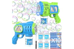 WANNA MAGIC 2 Pack Bubble Gun Machine for Kids, Automatic Light Up Bubble Blower with 4 Bottles 10 Bags Refill Solution Bubble Guns Blaster for Toddlers, Outdoor Toys Gifts Wedding Easter Party Favor