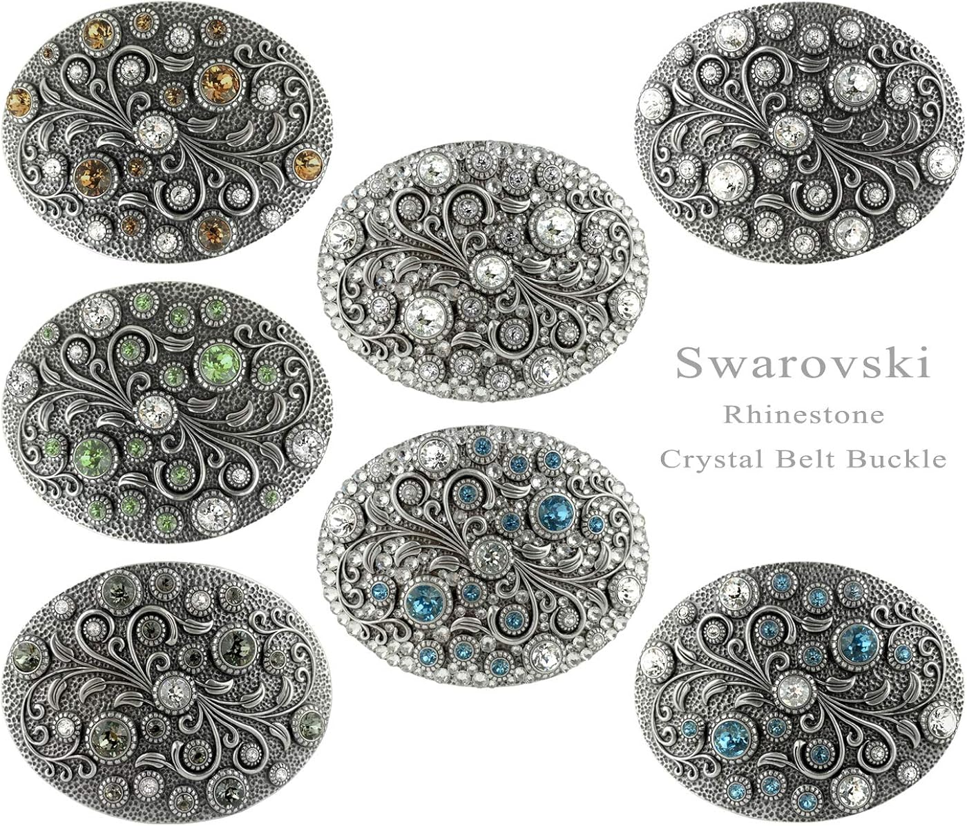 Swarovski rhinestone Crystal Belt Buckle Antique Oval Floral Engraved Buckle-Light & Dark Amethyst: Clothing