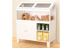UTOLOVE Hamster Cage, Hamster Cages with Storage Cabinet, Small Animal Cage and Habitats, Large Hamster Cage for Gerbil & Rat, Large Habitat with Acrylic Windows for Easy Viewing, White
